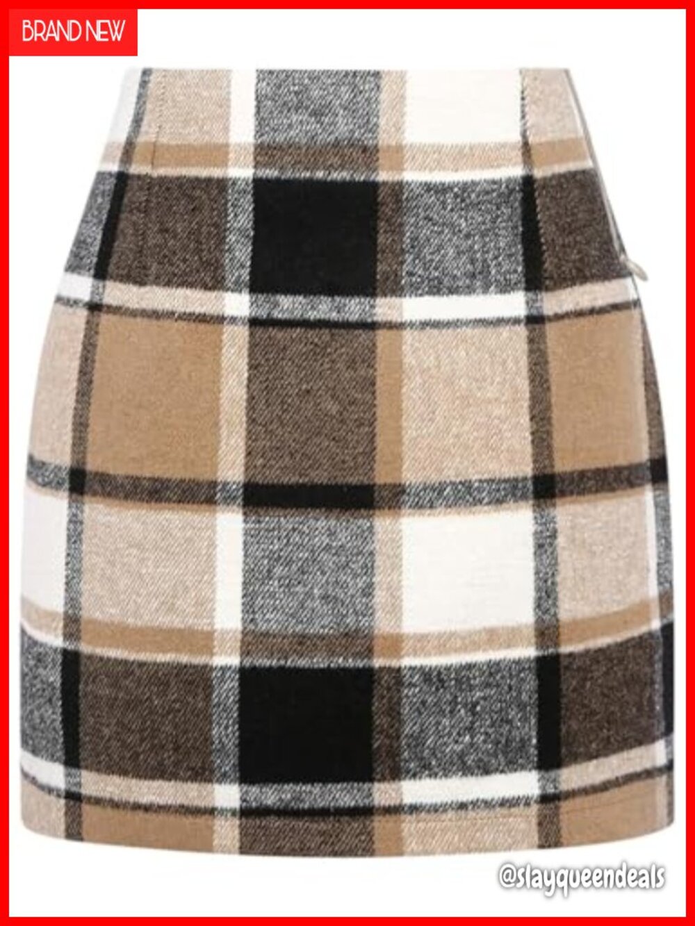 High Waisted Plaid Mini Pencil Skirt 80% Polyester 20% Wool Fall Winter